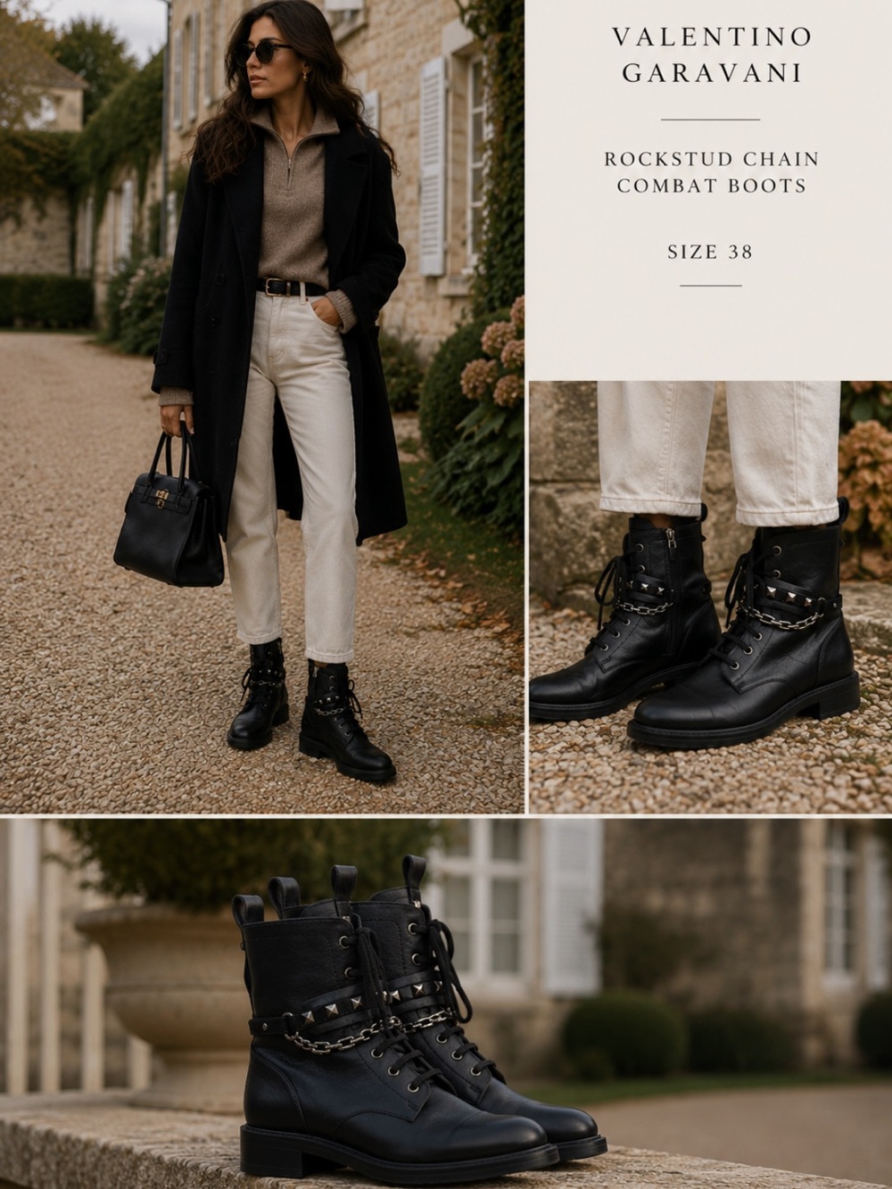 ✨ Authentic Valentino Garavani Rockstud Chain Combat Boots ✨